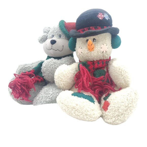 Vintage Fun World 12" SNOWMAN Plush & Teddy Bear Stuffed Animal  Christmas Set 2 - Picture 2 of 13